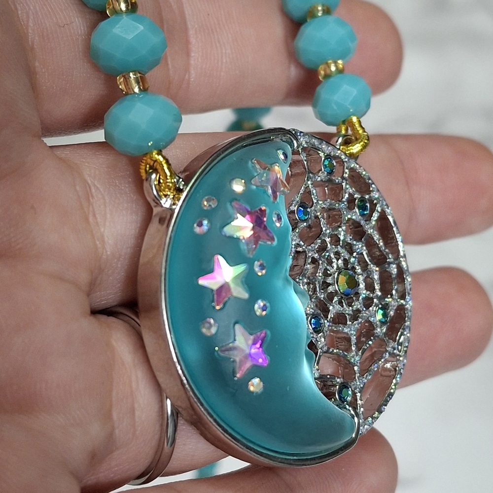 Kirks Folly Blue Moon Face Web Necklace - Picture 9 of 11